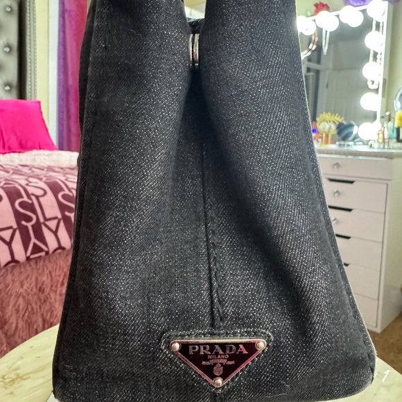 Prada Black Denim Canapa Tote Bag - Picture 3 of 8